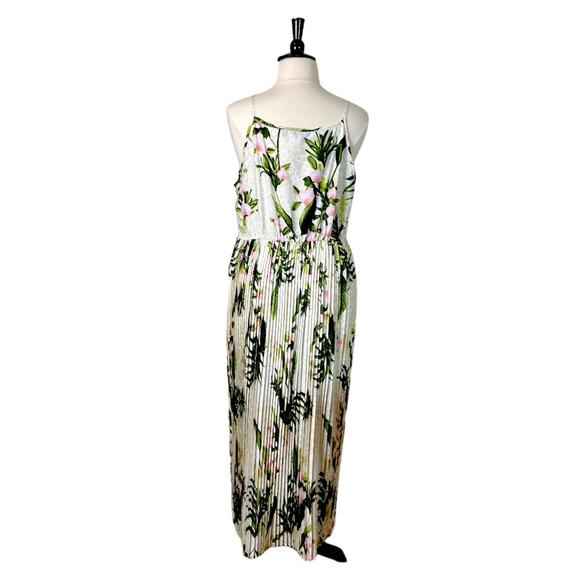 Mlle Gabrielle Maxi Dress Pleated Green Pink Tropical Print New Women’s Size 2X - Picture 4 of 16